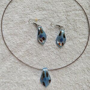 Glass Pendant and Matching Earrings